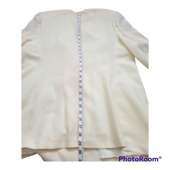 White Cream Wool Beaded Embalished  Skirt and Blazer Jacket Set Suit Size 20W - Picture 9 of 17